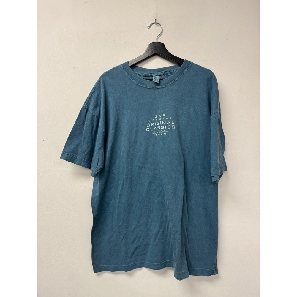 Vintage GAP Original Classics Shirt Mens XL Blue Pigment Dyed Tee Made USA 90s